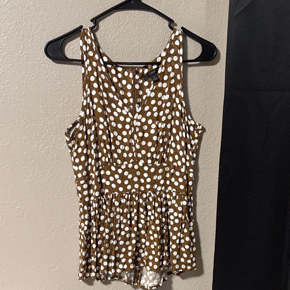 J. Crew Brown and White Polka Dot Sleeveless Blouse